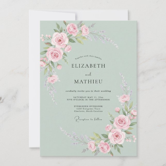 Sage Green Delicate Spring Wedding Invitation (Front)