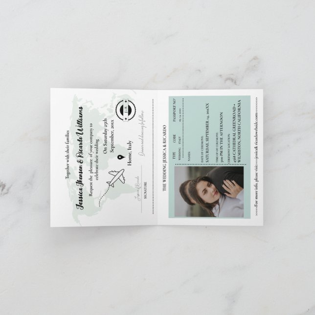 Sage Green Destination Wedding Passport Invitation (Inside)