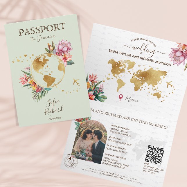 Sage Green Destination Wedding Passport QR Code Invitation (Creator Uploaded)