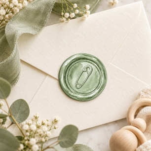 Sage Green Diaper Pin Faux Wax Seal Baby Sticker