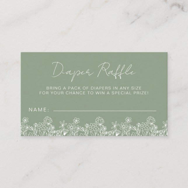 Sage Green Diaper Raffle Wildflower Baby Shower Enclosure Card (Front)