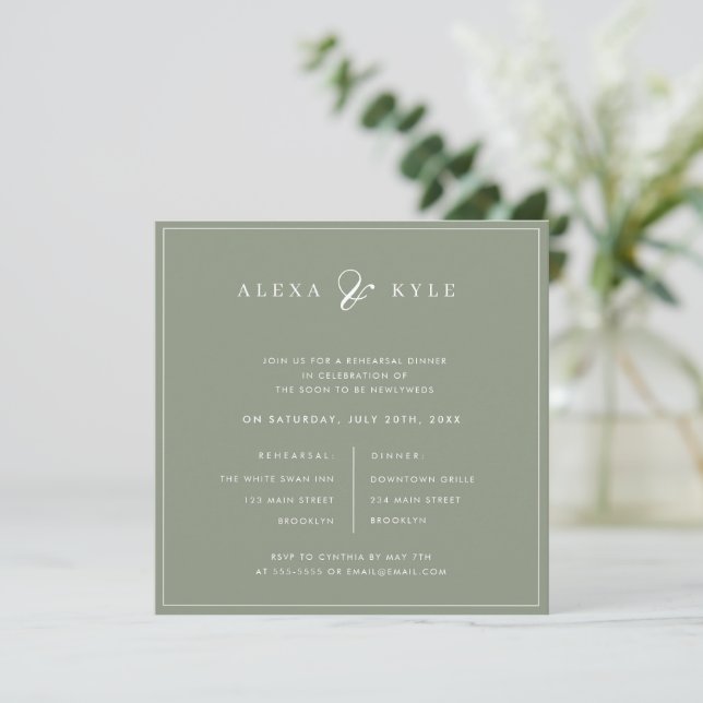 Sage Green Dîner de répétition Carré Invitation (Debout devant)