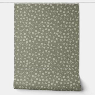 Sage Green Ditsy Floral Cottagecore Linen Texture Wallpaper