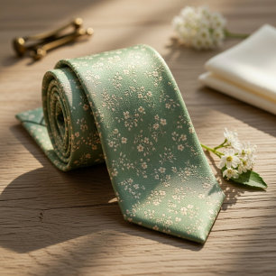 Sage Green Ditsy Floral Tie