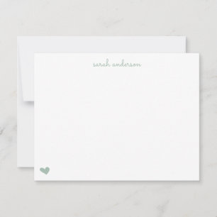 Sage Green Doodle Heart Personalized Stationery Card