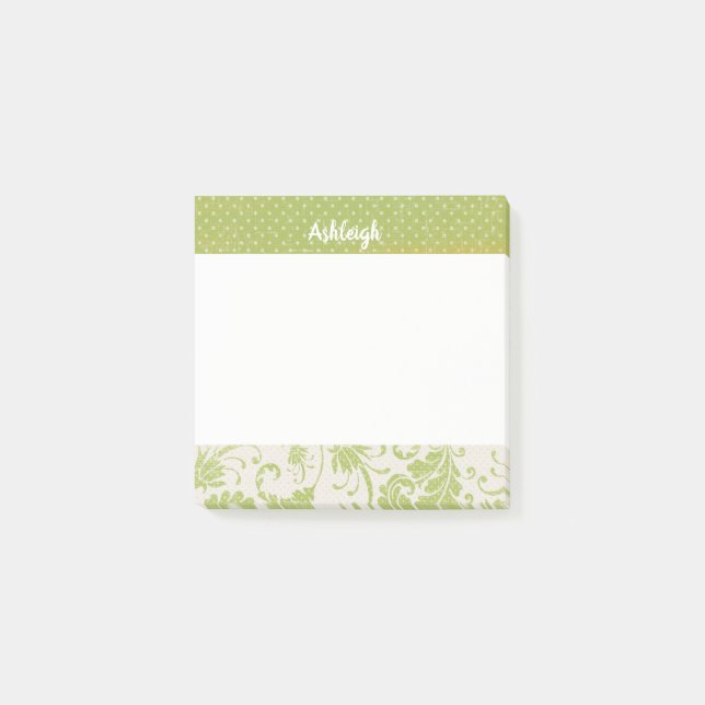 Sage Green Dots and Damask Post-it Notes (Front)