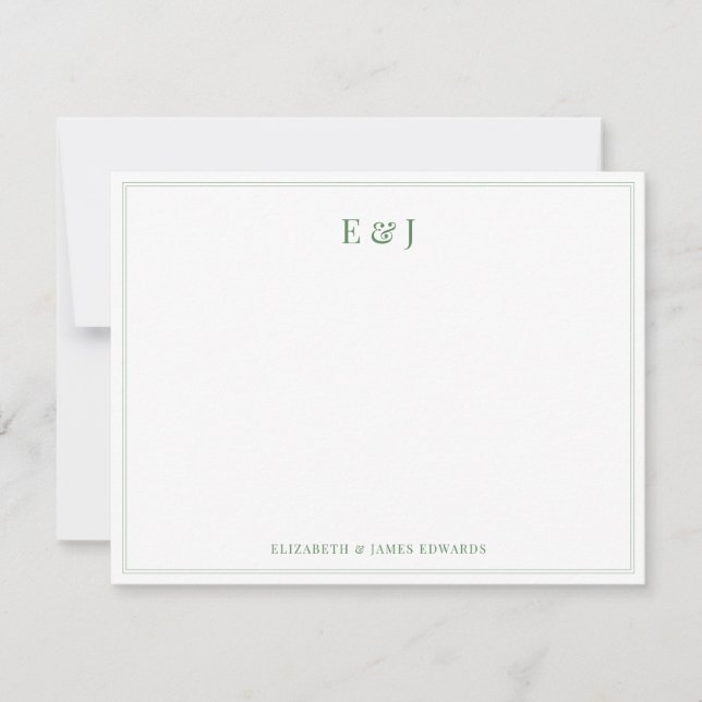 Sage Green Double Border Elegant Couple Initials Card (Front)