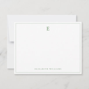 Sage Green Double Border Simple Elegant Monogram Card