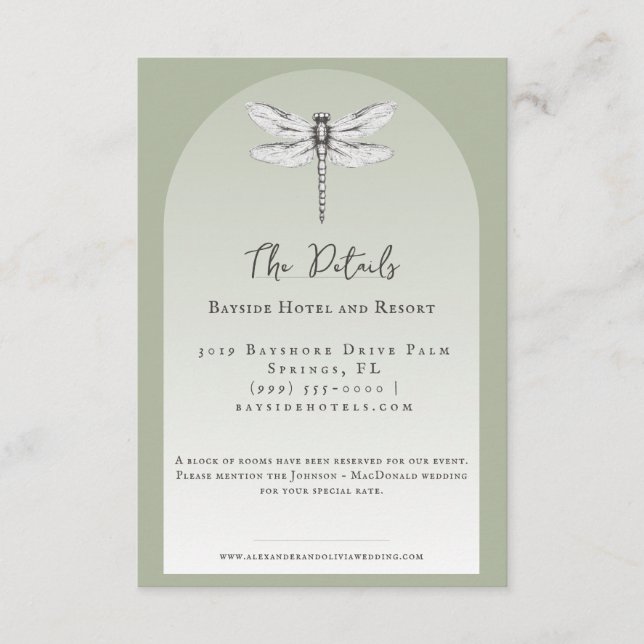Sage Green Dragonfly Wedding Enclosure Card (Front)