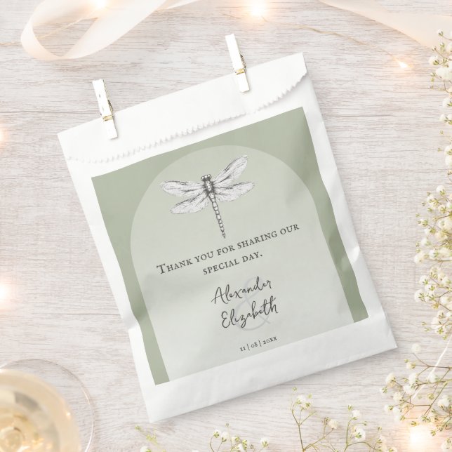 Sage Green Dragonfly Wedding Favour Bag (Clipped)