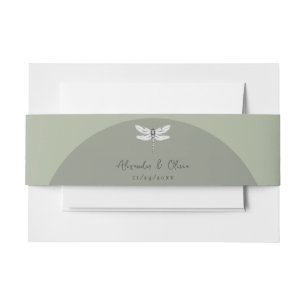 Sage Green Dragonfly Wedding Invitation Belly Band