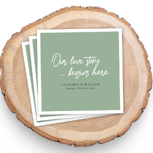 Sage Green Dreams: Enchanting Script Wedding Napkin