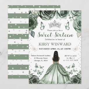 Sage Green Dress Dark Skin Princess Sweet 16 Invitation