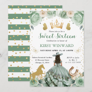 Sage Green Dress Western Princess Sweet 16 Invitation