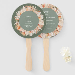 sage green dried botanical script elegant wedding hand fan