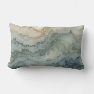 Sage Green Dusty Blue Beige Abstract Waves Lumbar Pillow