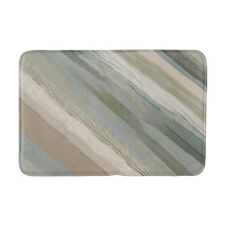 Sage Green Dusty Blue Beige Cream Abstract Stripe Bath Mat