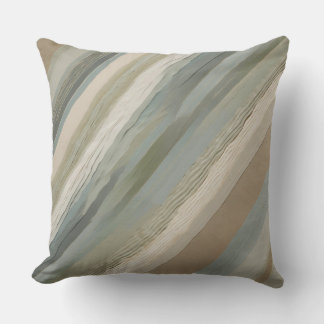 Sage Green Dusty Blue Beige Cream Abstract Stripe Throw Pillow