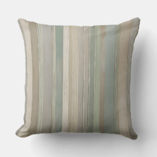 Sage Green Dusty Blue Taupe Gray Farmhouse Stripe Throw Pillow