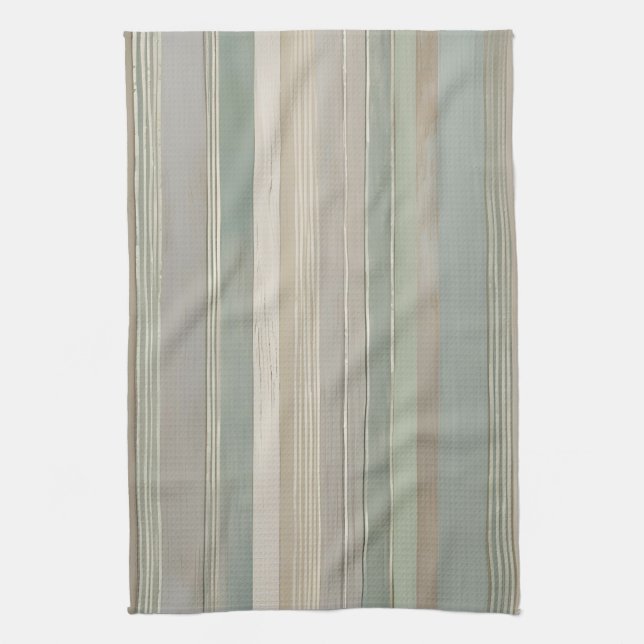 Sage Green Dusty Blue Taupe Grey Farmhouse Stripe Kitchen Towel (Vertical)