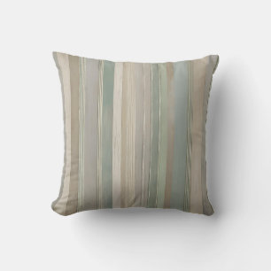 Sage Green Dusty Blue Taupe Grey Farmhouse Stripe Throw Pillow