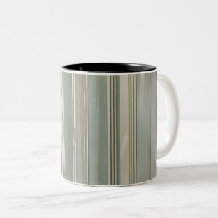 Sage Green Dusty Blue Taupe Grey Farmhouse Stripe  Two-Tone Coffee Mug