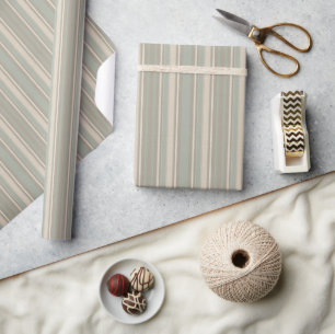 Sage Green Dusty Blue Taupe Grey Farmhouse Stripe  Wrapping Paper