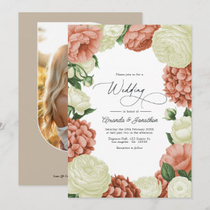 Sage Green, Dusty Peach & Ivory Floral Wedding Invitation