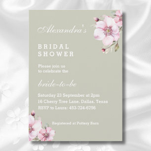 Sage Green Dusty Pink Roses Floral Bridal Shower Invitation