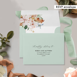 Sage Green Earthy Blooms, RSVP with Return Address Envelope