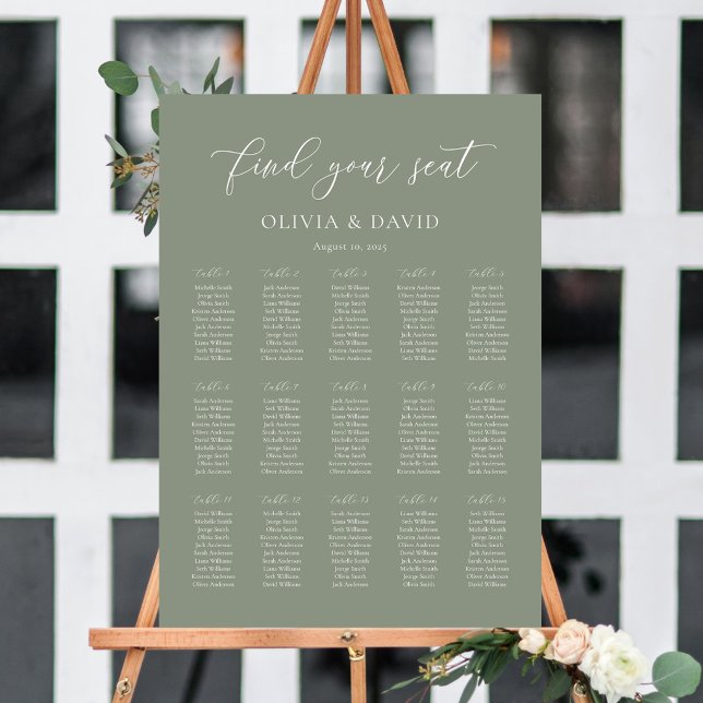 Sage Green Elegant 15 table Seating Chart (Sage Green Elegant 15 table Wedding Seating Chart)