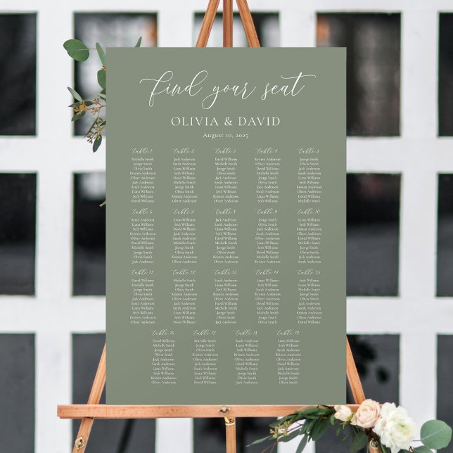 Sage Green Elegant 19 tables Seating Chart (Creator Uploaded)