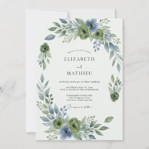 Sage Green Elegant Botanical Wedding Invitation
