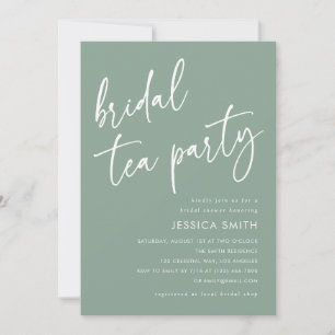 Sage Green Elegant Bridal Shower Tea Party Photo Invitation