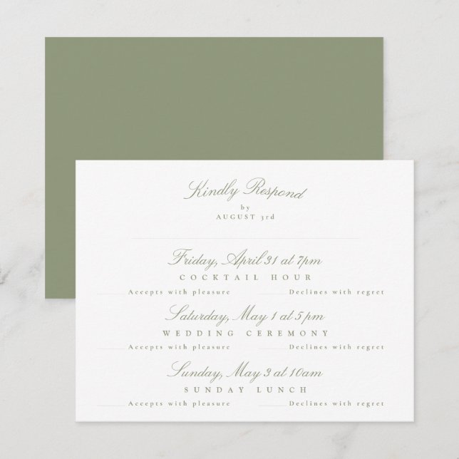 Sage Green Elegant Calligraphy multi-event RSVP Card (Front/Back)
