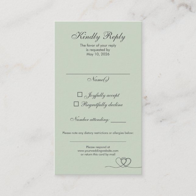 Sage Green Elegant Calligraphy Wedding RSVP Card (Front)