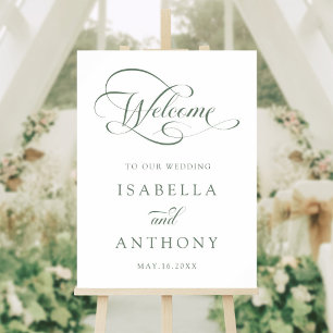 Sage Green Elegant Calligraphy Wedding Welcome Poster