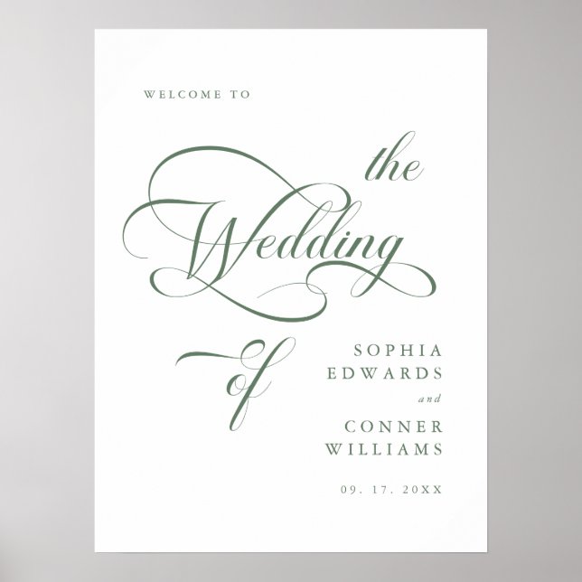 Sage Green Elegant Classy Wedding Welcome Sign (Front)