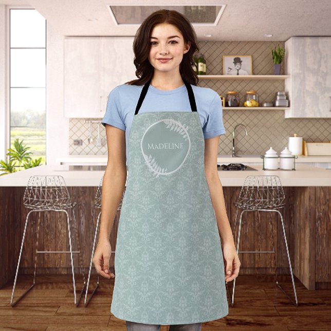 Sage Green Elegant Damask Personalized Apron (Sage Green Elegant Damask Personalized Apron)