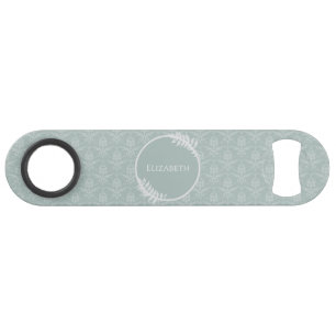 Sage Green Elegant Damask Personalized Bar Key