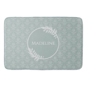 Sage Green Elegant Damask Personalized Bath Mat