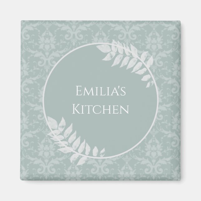 Sage Green Elegant Damask Personalized Magnet (Front)