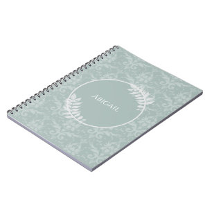 Sage Green Elegant Damask Personalized Notebook