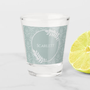 Sage Green Elegant Damask Personalized Shot Glass