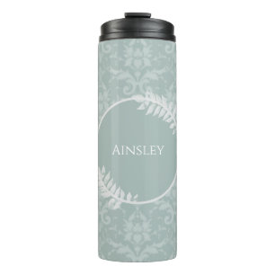 Sage Green Elegant Damask Personalized Thermal Tumbler