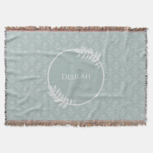 Sage Green Elegant Damask Personalized Throw Blanket