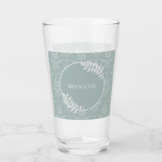 Sage Green Elegant Damask Verre Personnalisé (Devant)