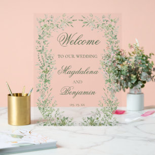 Sage Green Elegant Delicate Greenery Wedding Acrylic Sign