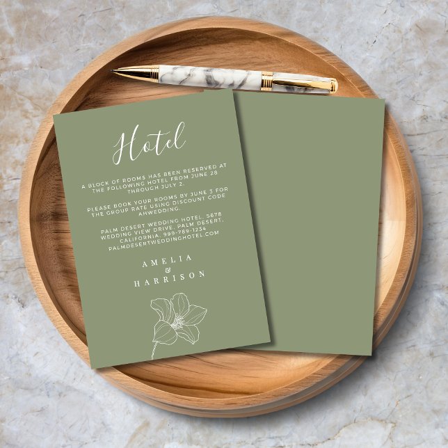 Sage Green Elegant Floral Wedding Hotel Enclosure Card (Sage Green Floral Wedding Hotel Enclosure Card with Hotel Details, Couple Names.)