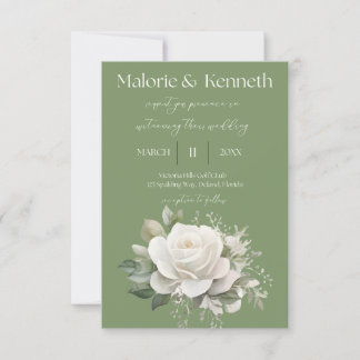 Sage green elegant floral wedding invitation